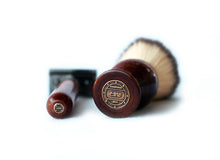 Load image into Gallery viewer, Mahogany Shave Set with Gunmetal safety razor, 26mm lather brush and a matching shave stand.
