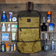 Load image into Gallery viewer, Campaign Waxed Canvas Roll-Up Toiletry Shave Kit
